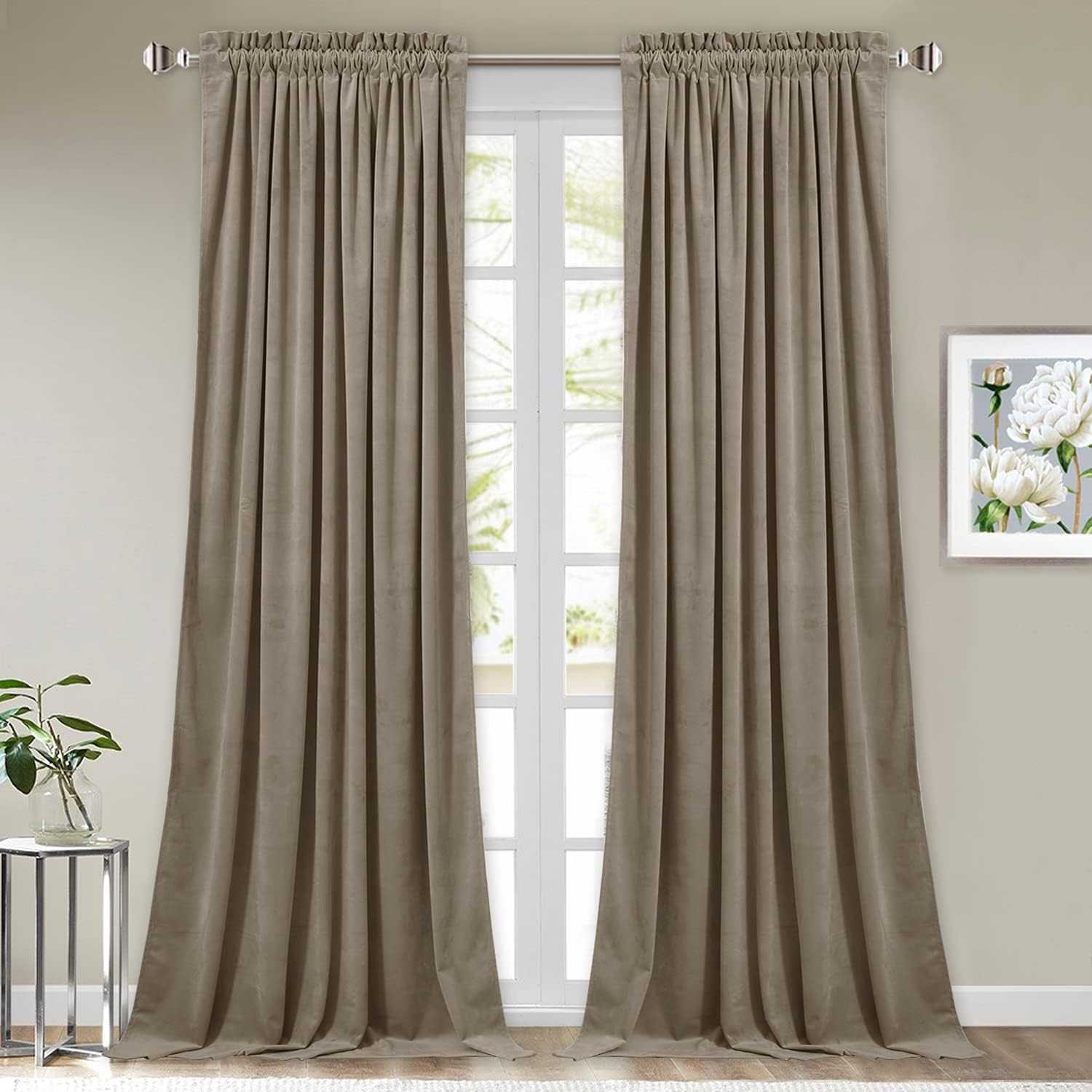 StangH Camel Beige Velvet Curtains - Elegant Room Darkening Drapes