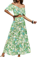 Floral Skirt Set Two Piece Outfit - Casual Boho Summer Dress