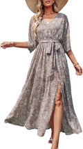 Womens Boho Wrap V Neck Maxi Dress - Plus Sizes S-XXL