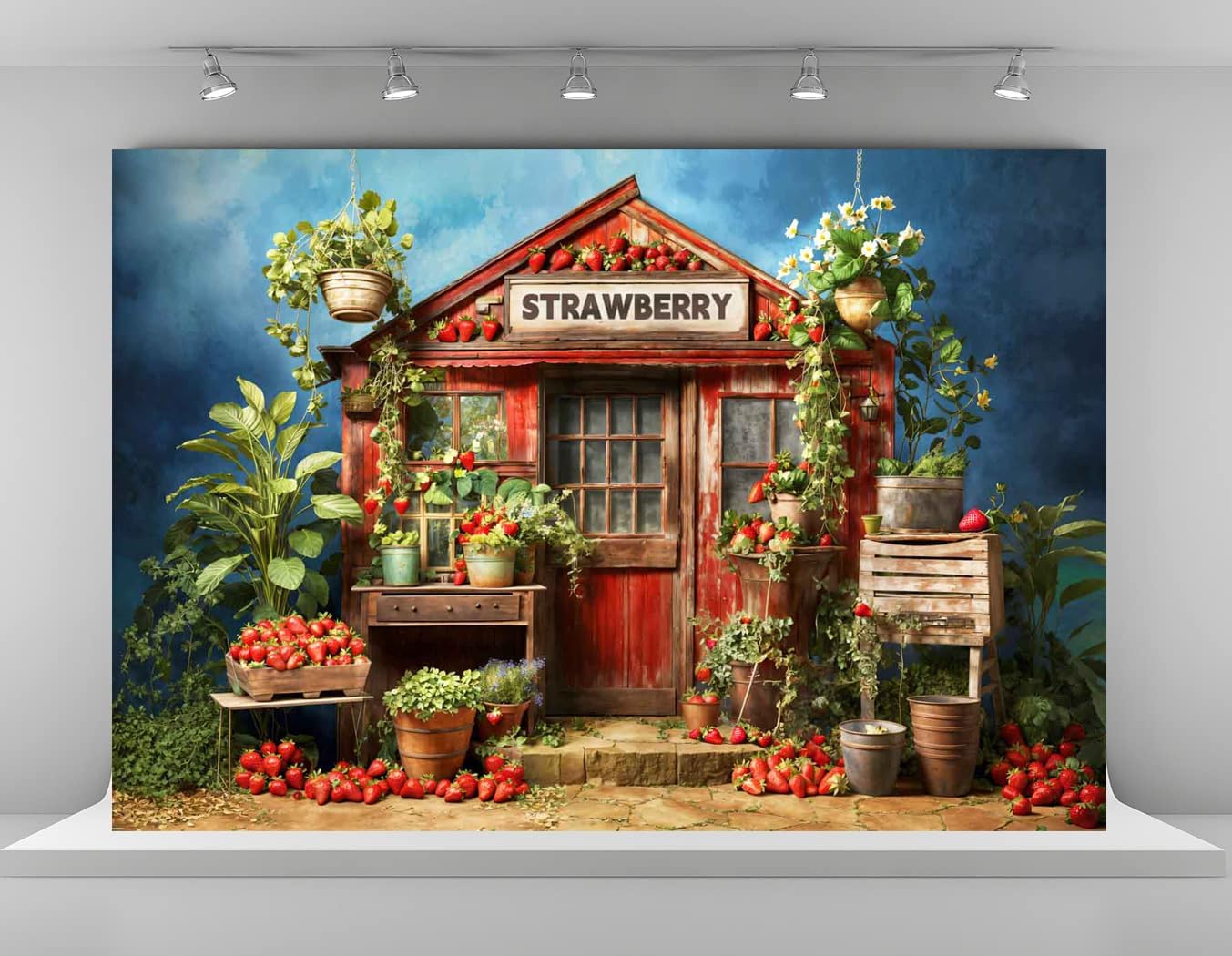 7x5ft Vintage Strawberry Farm Photography Backdrop for Events