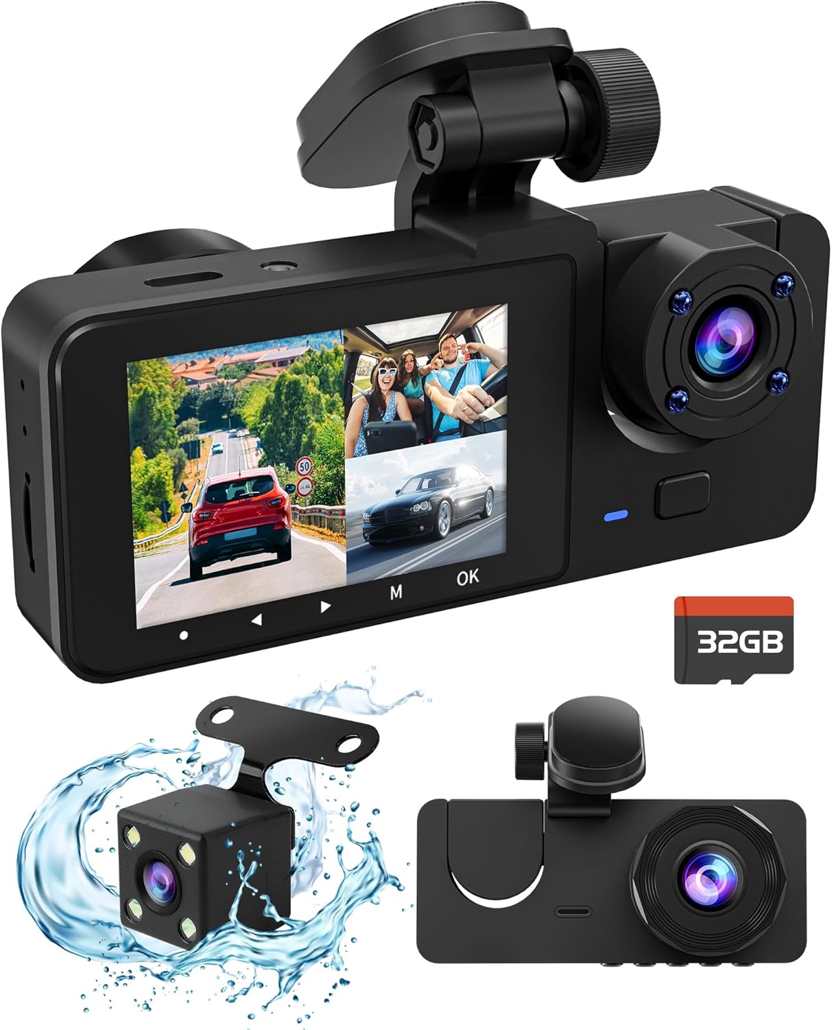 3 Channel Dash Cam Front Rear with 8K UHD and Night Vision