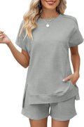 Womens 2 Piece Summer Loungewear Tracksuit - Short Sleeve Set