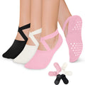 Pilates Socks Yoga Socks with Grips 3 Pack - Non Slip Ballet Straps