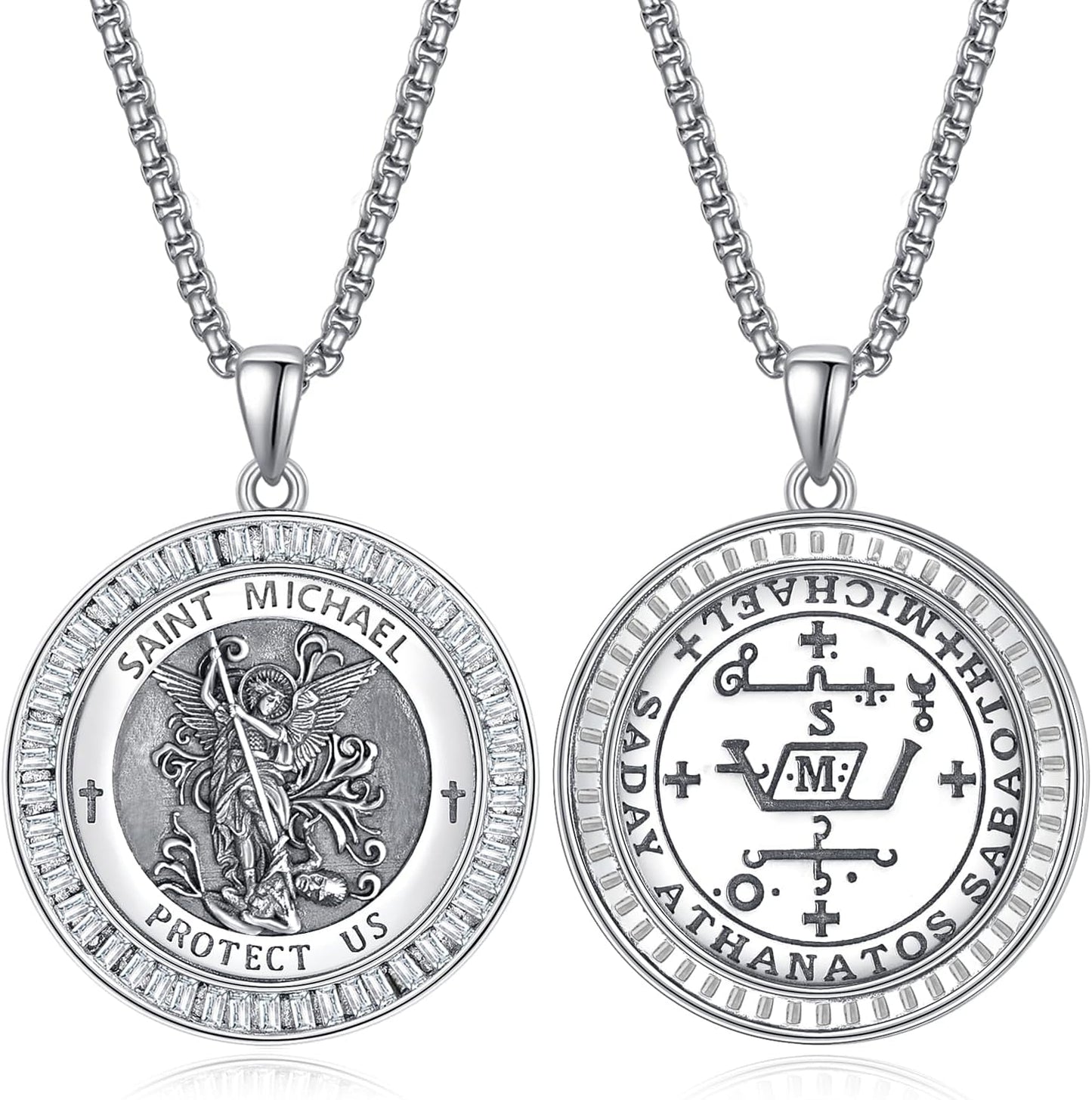 925 Sterling Silver Patron Saint Medals Amulet Necklace for Men