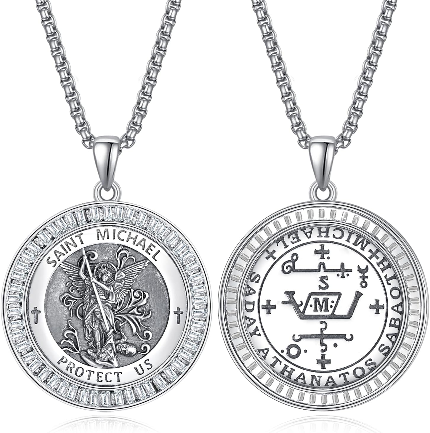 925 Sterling Silver Patron Saint Medals Amulet Necklace for Men
