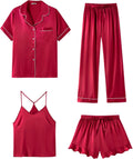 Silk Satin Pajama Set for Women 4Pcs Ruffled Sleepwear - Versatile
