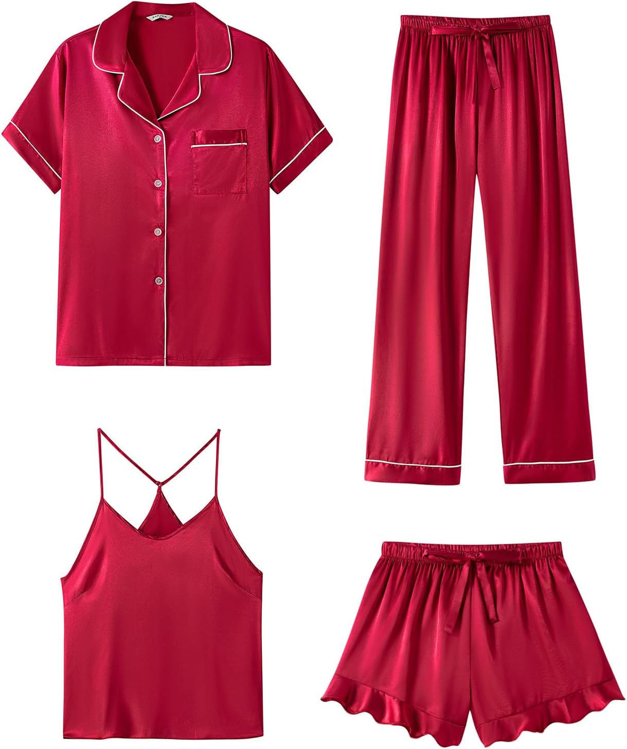 Luxurious 4Pcs Silk Pajamas Set for Women by SAPJON - Stylish Comfort