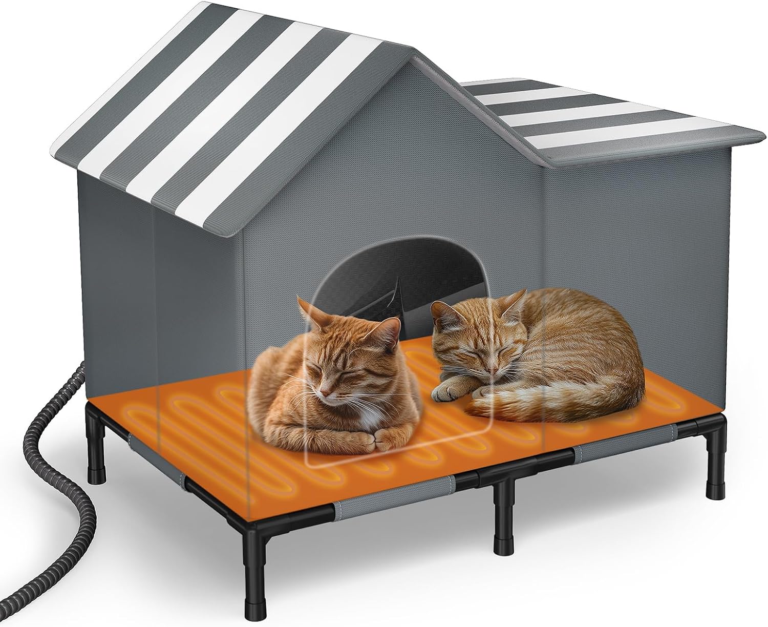 Heated Cat House for Outside with Thermostatic Heating Pad
