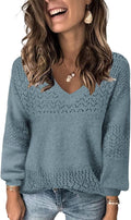 FEKOAFE Womens V Neck Hollow Knit Pullover Sweater - Soft