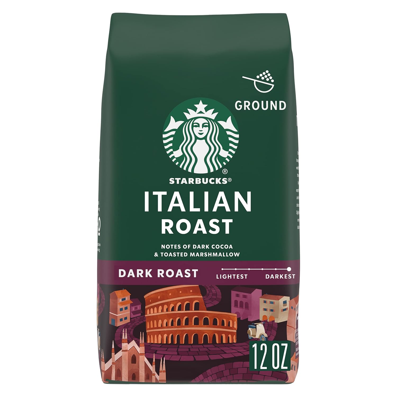 Starbucks Italian Roast Dark Ground Coffee, 100% Arabica, 12 oz