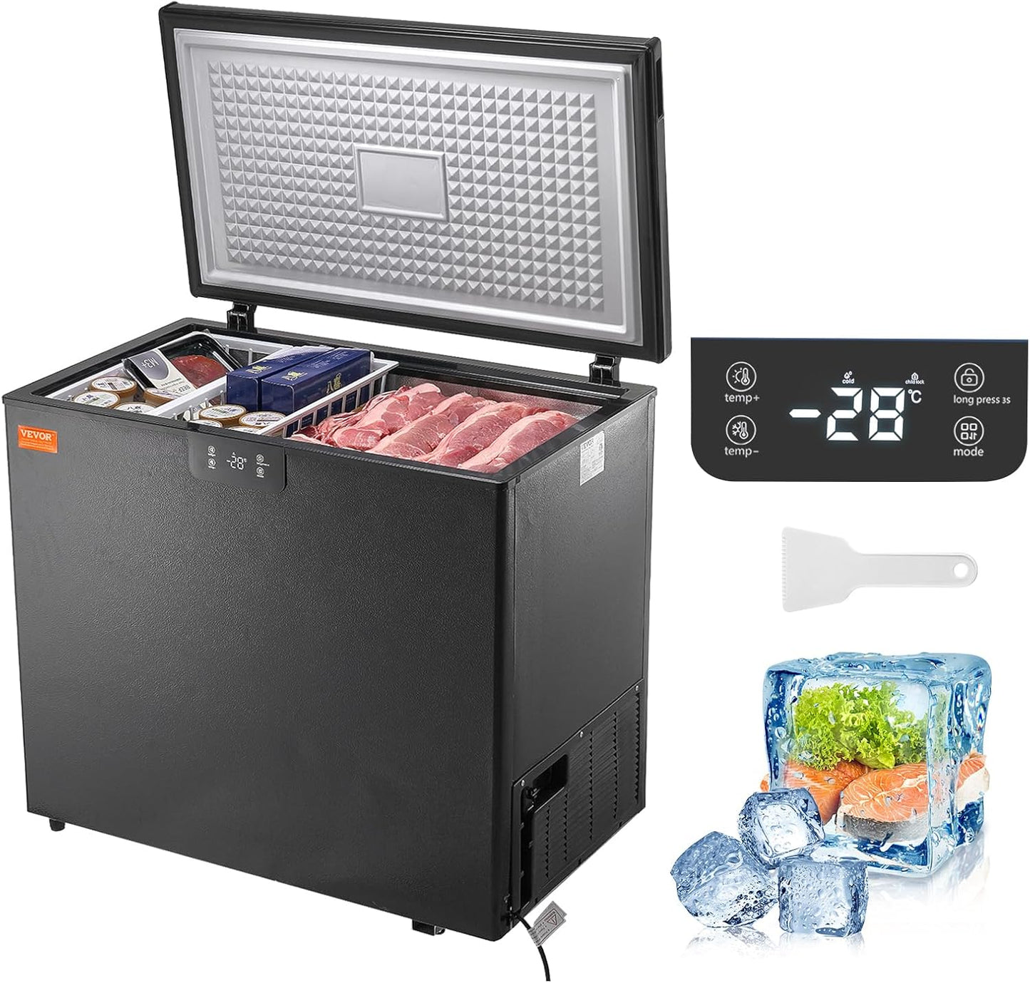 Compact Deep Freezer with Adjustable Thermostat and Baskets