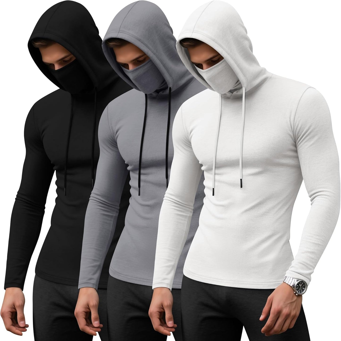 3 Pack Men's Sports Hoodies with Mask for Active Lifestyles