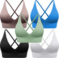 BLUELILY Sports Bra Padded Adjustable Deep V Neck - Light Impact
