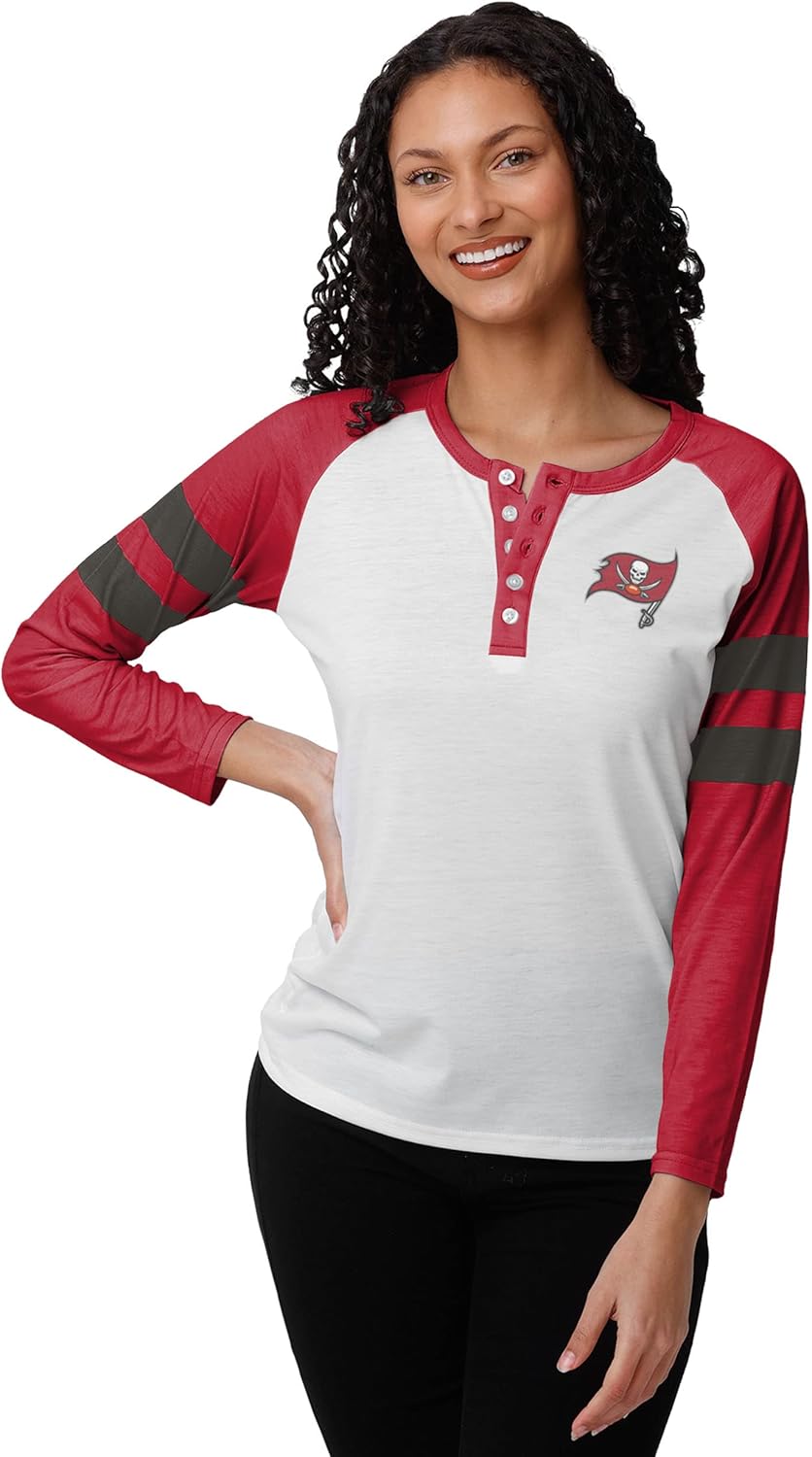 FOCO Women's NFL Team Logo Long Sleeve Henley Fashion Shirt