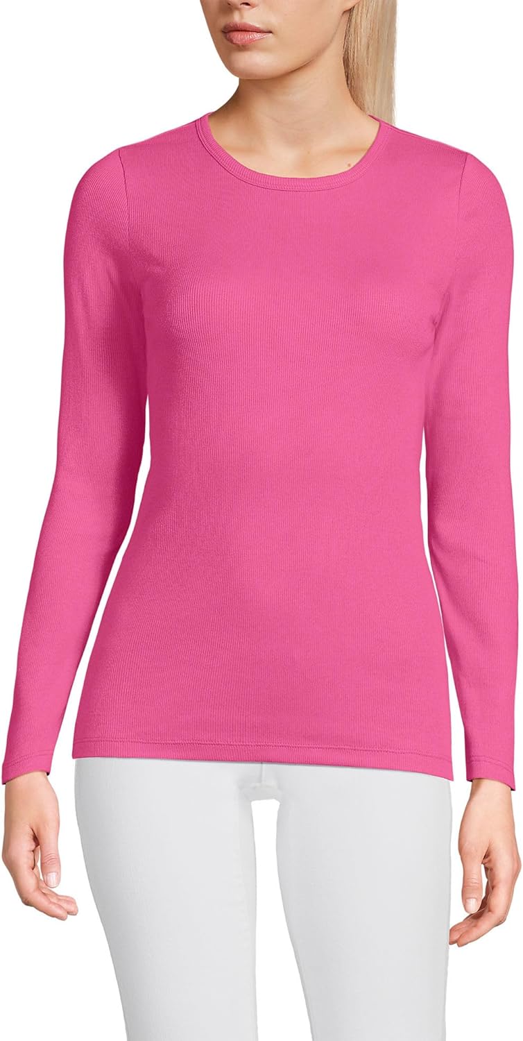 Lands' End Women's Cotton Rib Knit T-Shirt for Everyday Style