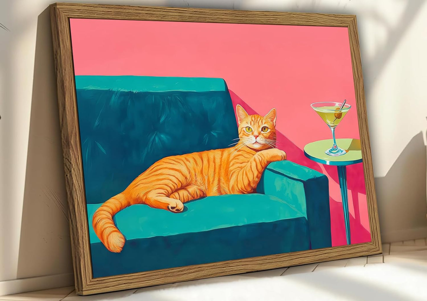 Funny Cat Wall Art with Martini for Quirky Home Decor