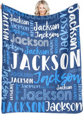 Personalized Blue Micro Flannel Blanket 50x60 in - Custom Name Throw