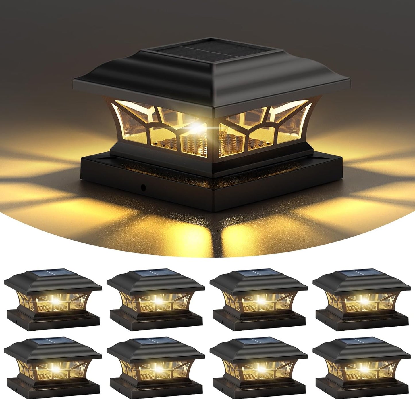 8 Pack Solar Post Cap Lights for 4x4, 5x5, 6x6 Posts