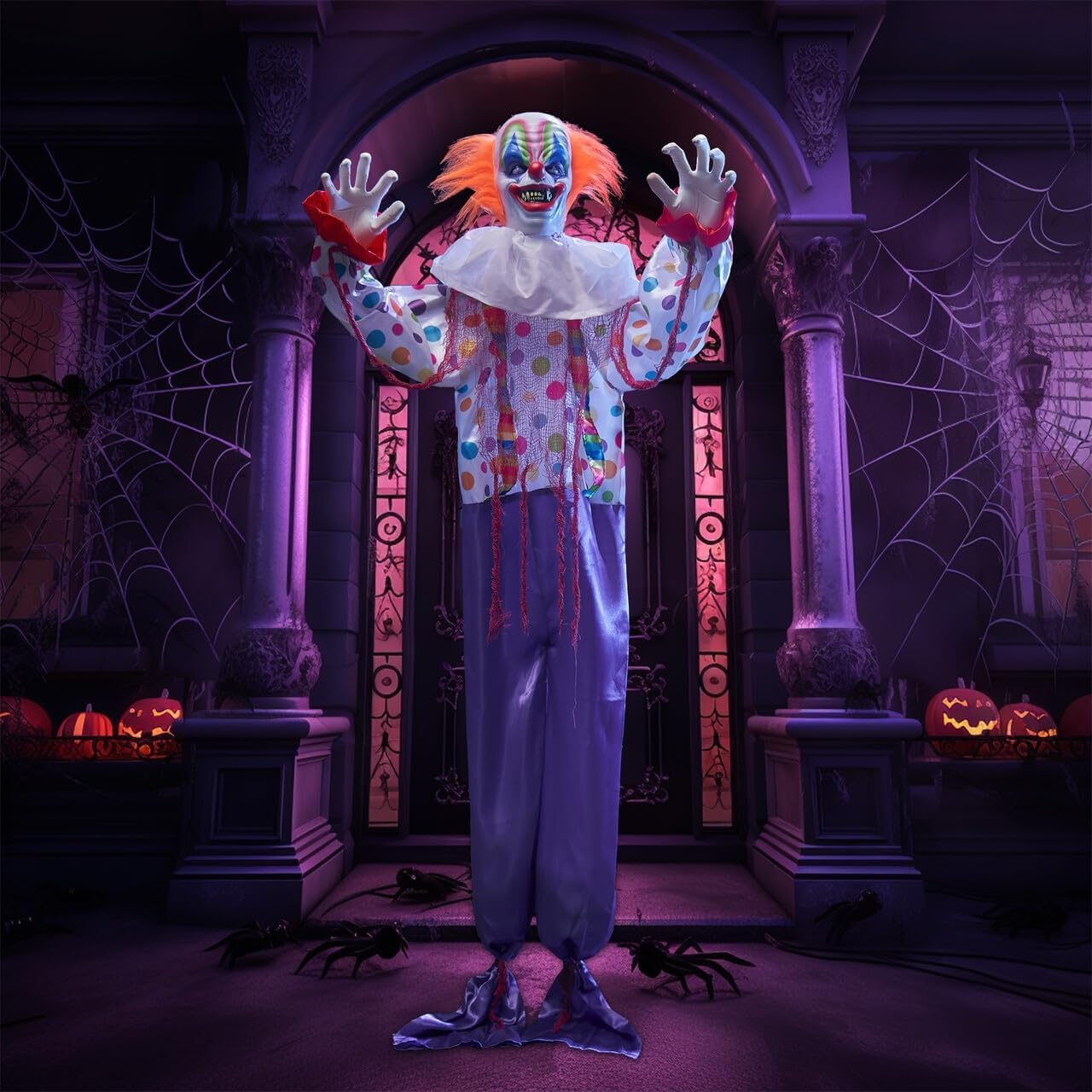 Creepy Halloween Hanging Clown Decoration with LED Eyes