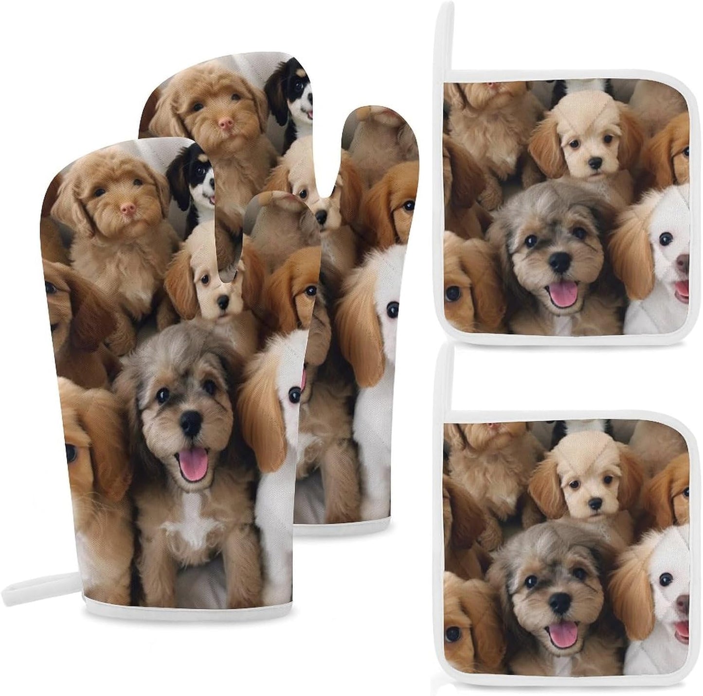 Cute Dog Theme: 4Pc Heat Resistant Oven Set