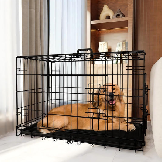 FLEXIMOUNTS 48 inch Double Door Folding Metal Wire Dog Crate