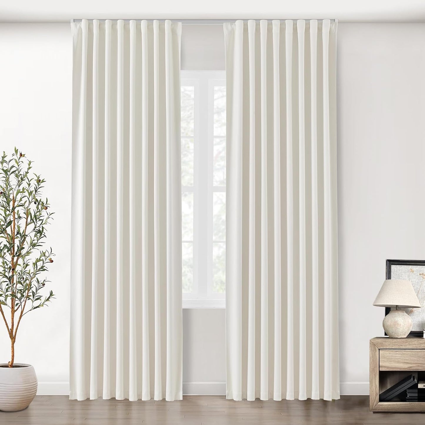 96 Inch Cream Curtains Set for Modern Room Darkening Needs