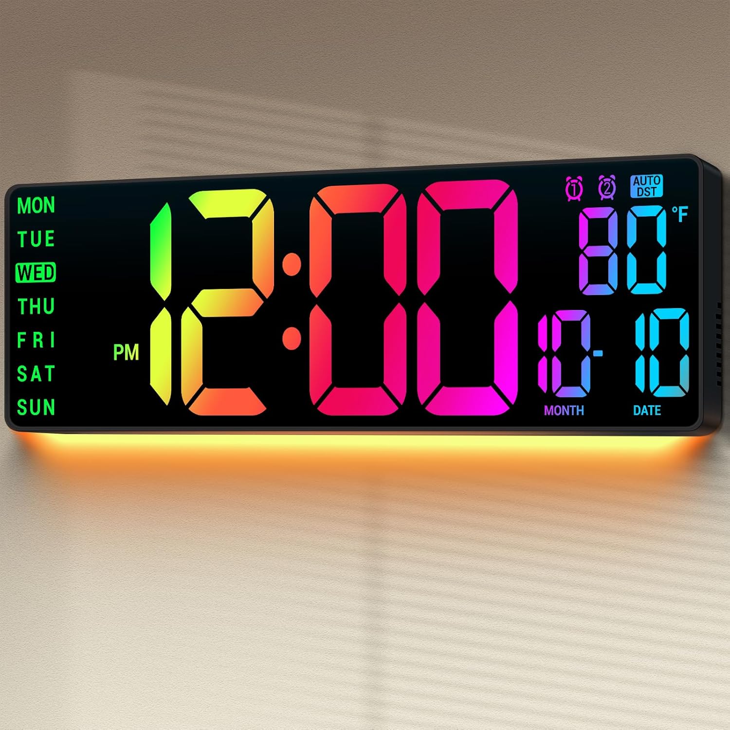 16.5 Inch Large Digital Wall Clock with RGB Colors for Home