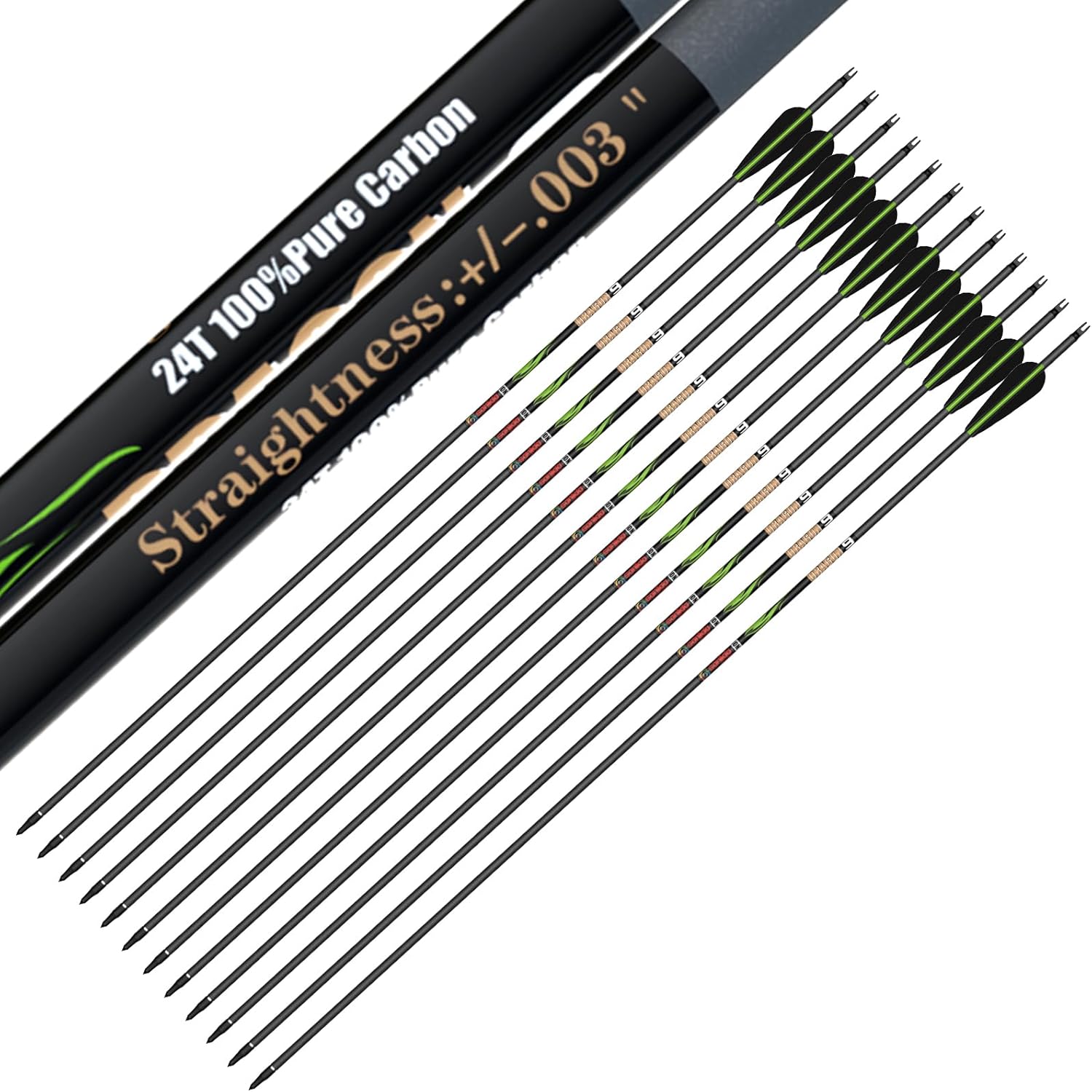 100% Pure Carbon Arrows for Compound and Recurve Bows - 12PCS