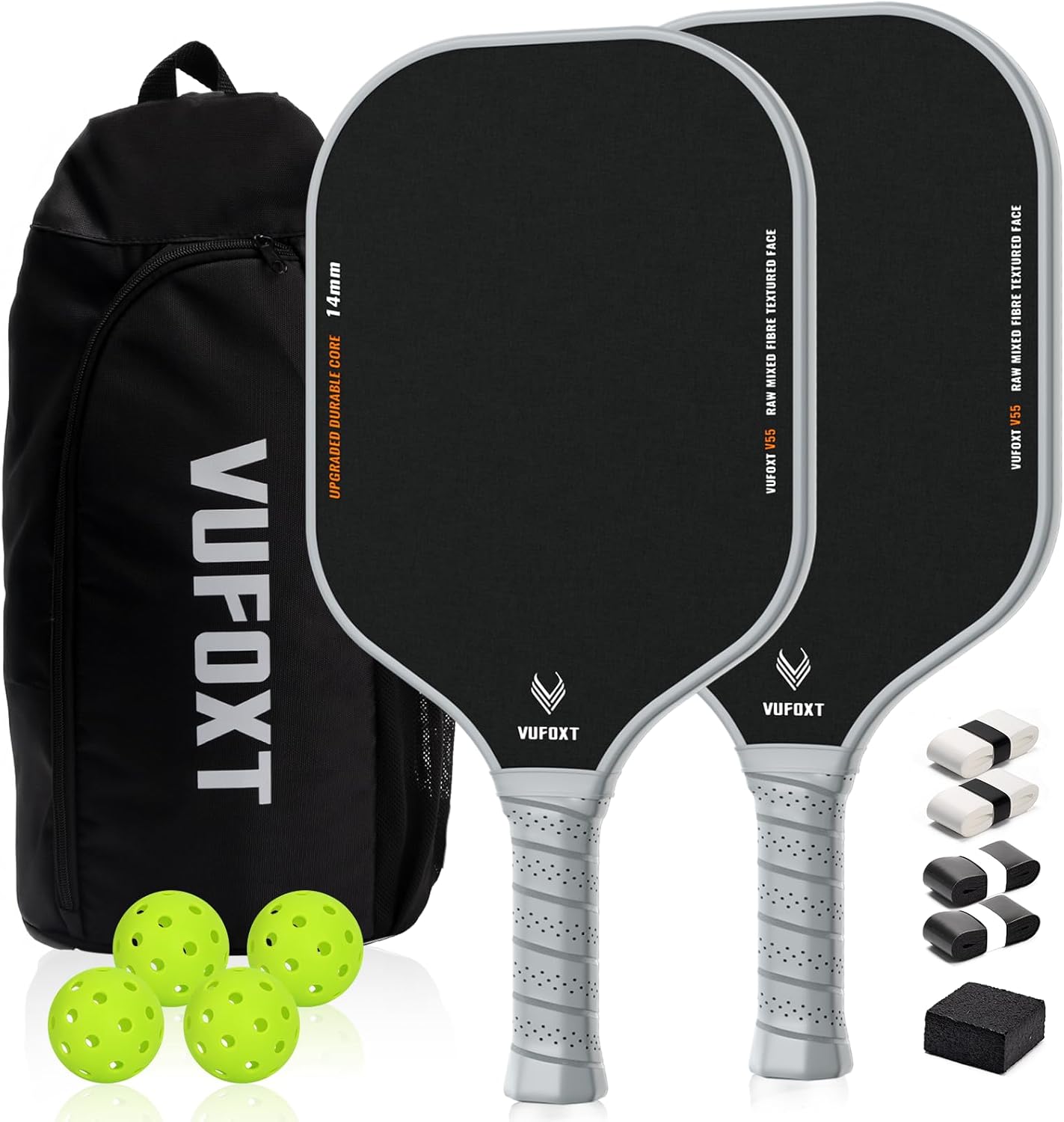 Pickleball Paddles Set of 2 with Raw Carbon and Fiberglass