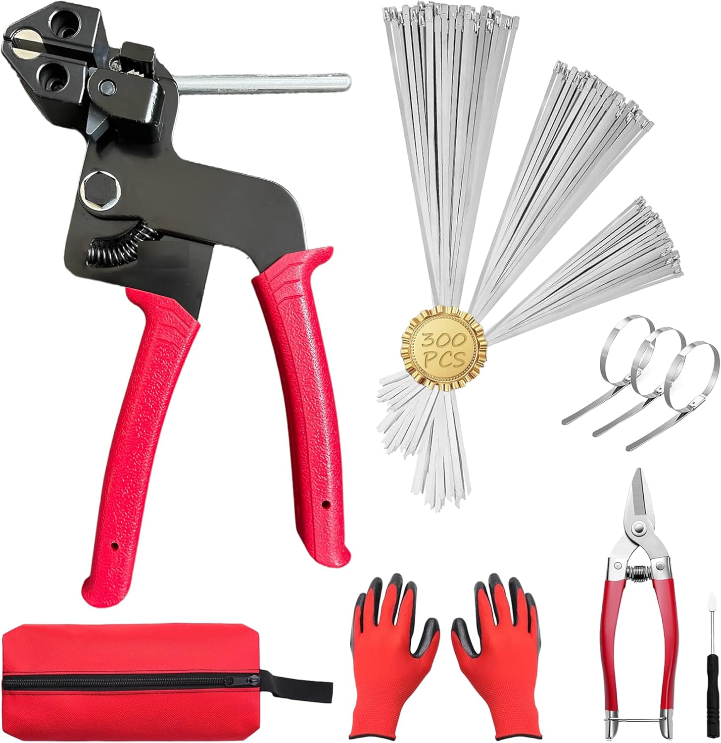 Stainless Steel Cable Ties Gun Set with 300PCS Zip Ties