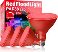 PAR38 Flood Red Light Bulbs 4 Pack Dimmable E26 Base - Festive Outdoor