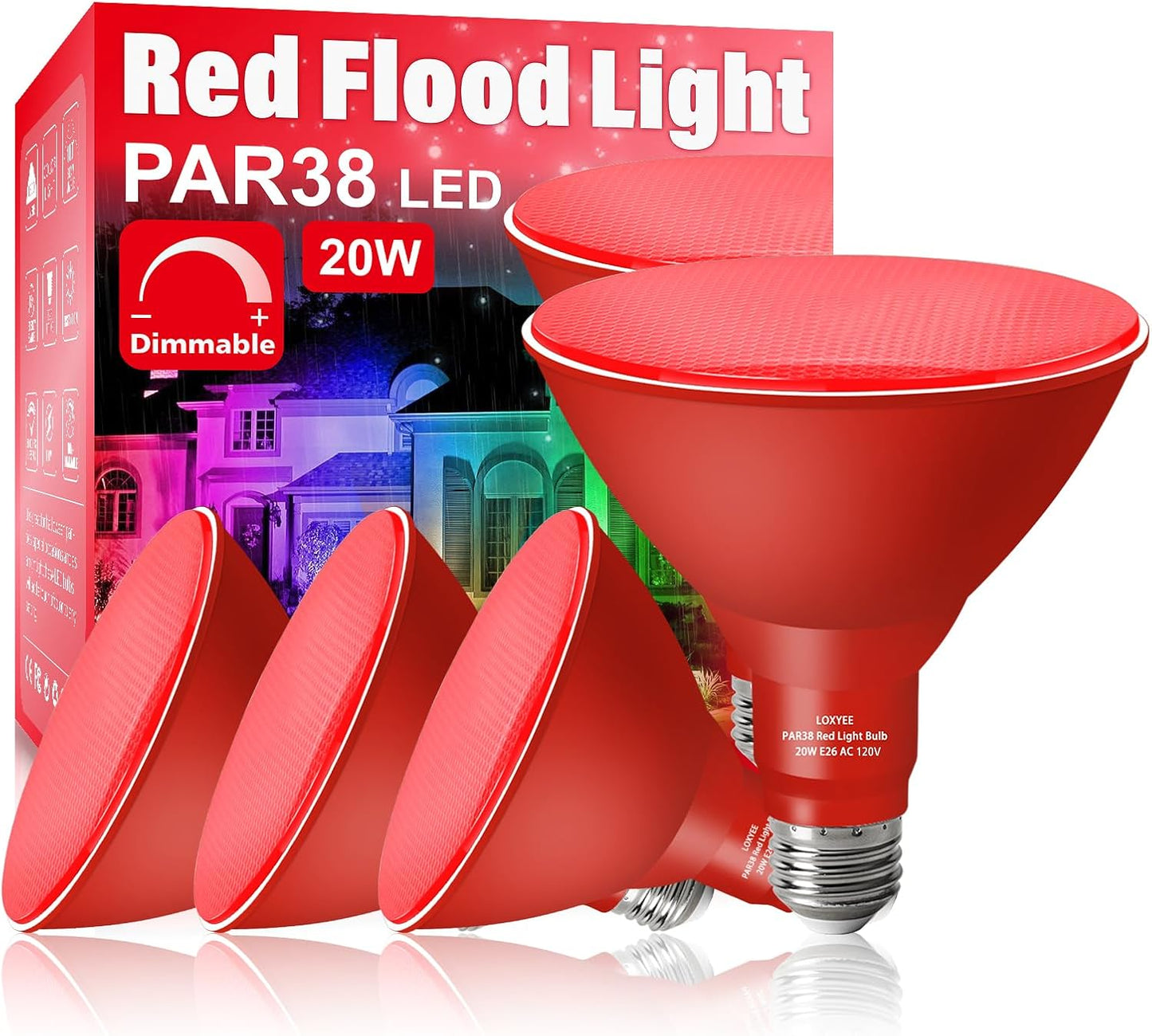 PAR38 Flood Red Light Bulbs for Halloween and Christmas Decor