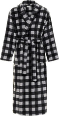 Mens Hooded Plush Fleece Robe - Big & Tall Gray Buffalo Check