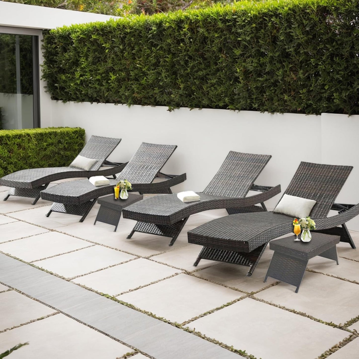 Outdoor Patio 4 Adjustable Backrest Chaise Lounger Set Review