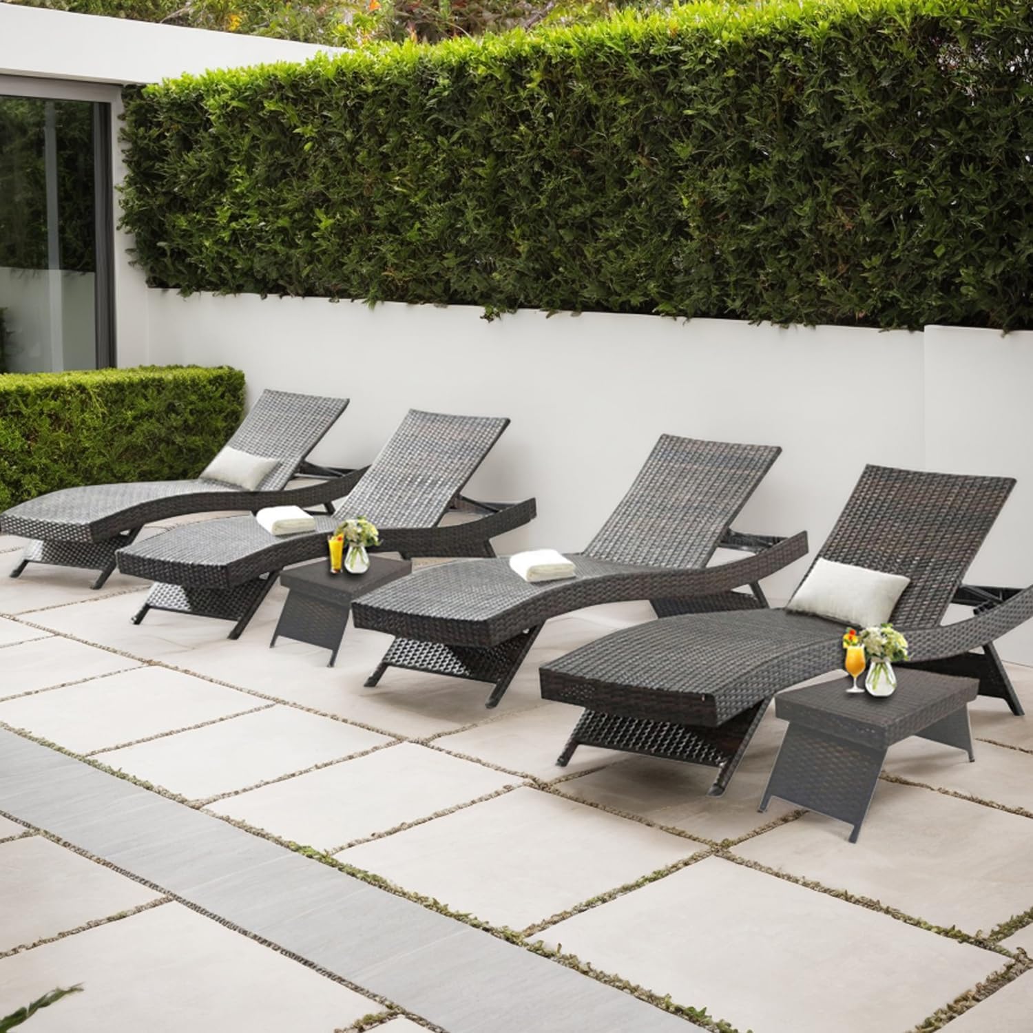 Outdoor Patio 4 Adjustable Backrest Chaise Lounger Set Review