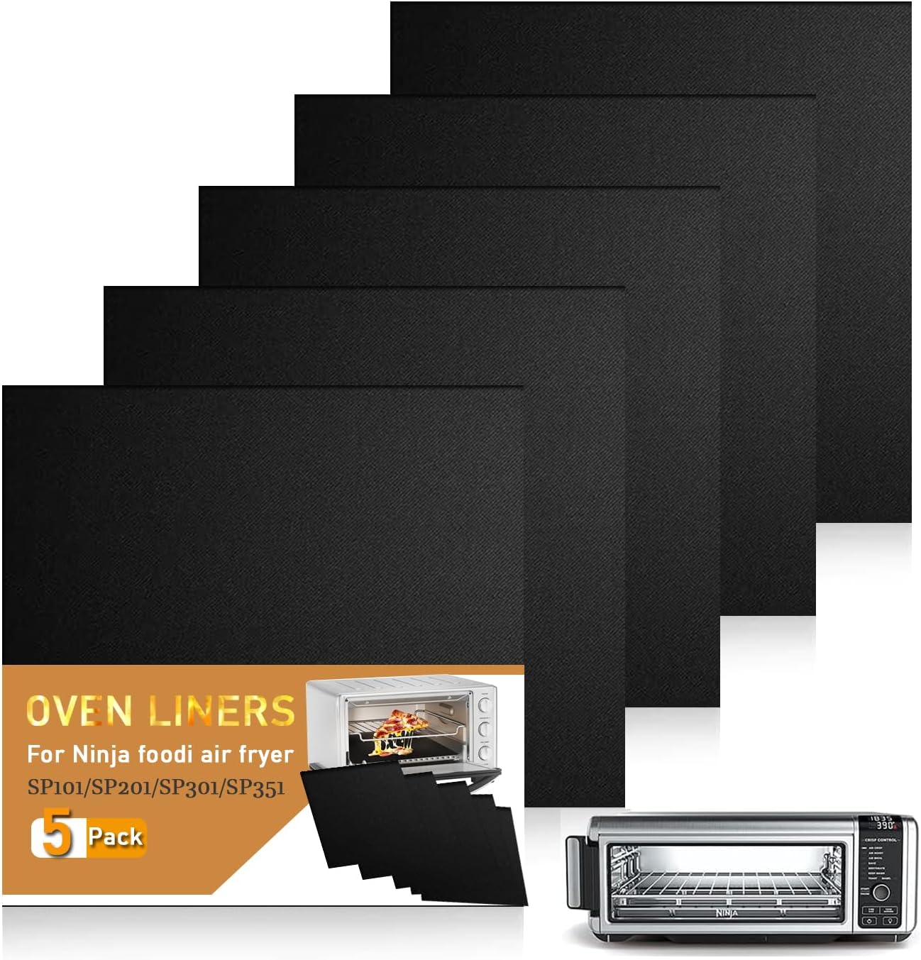 Non-Stick Reusable Oven Liner 5 Pack for Ninja Foodi Air Fryer - SP Models, 12x12