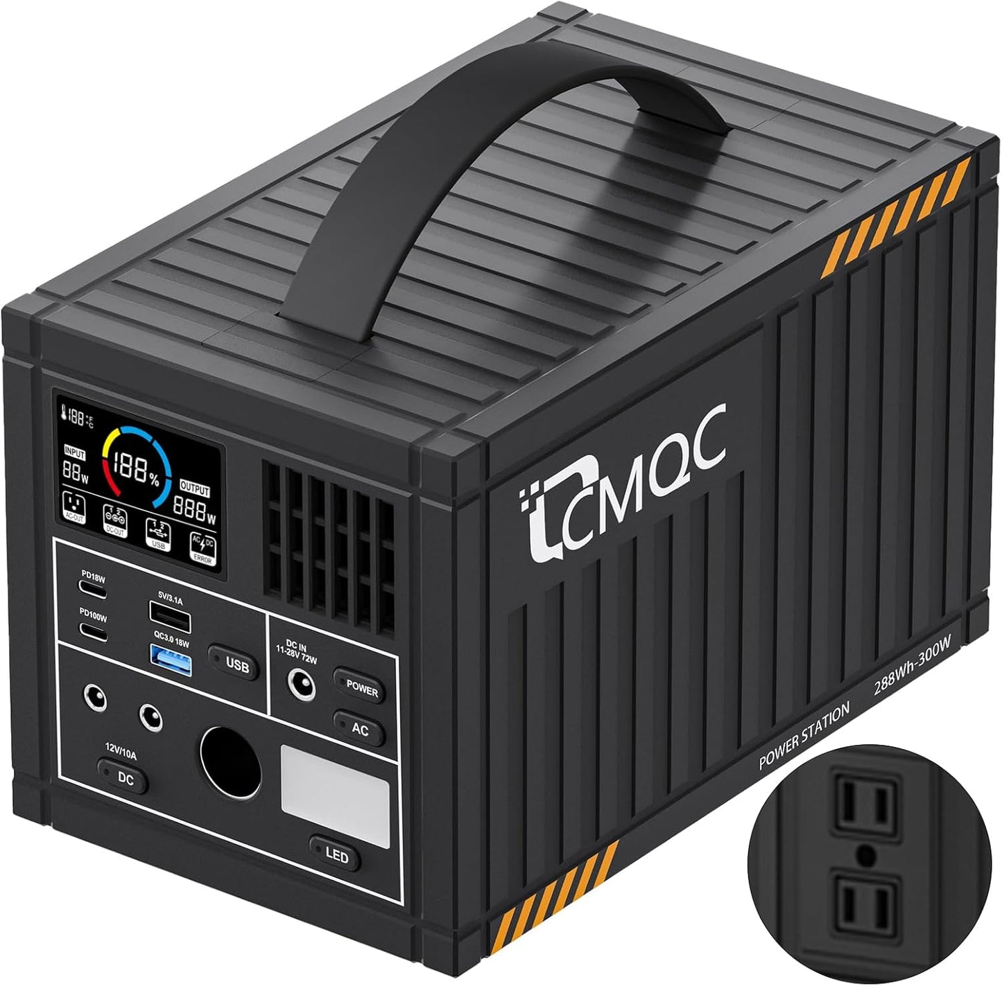 300W Portable Power Station - Pure Sine Wave, AC Outlets, LED Flashlight