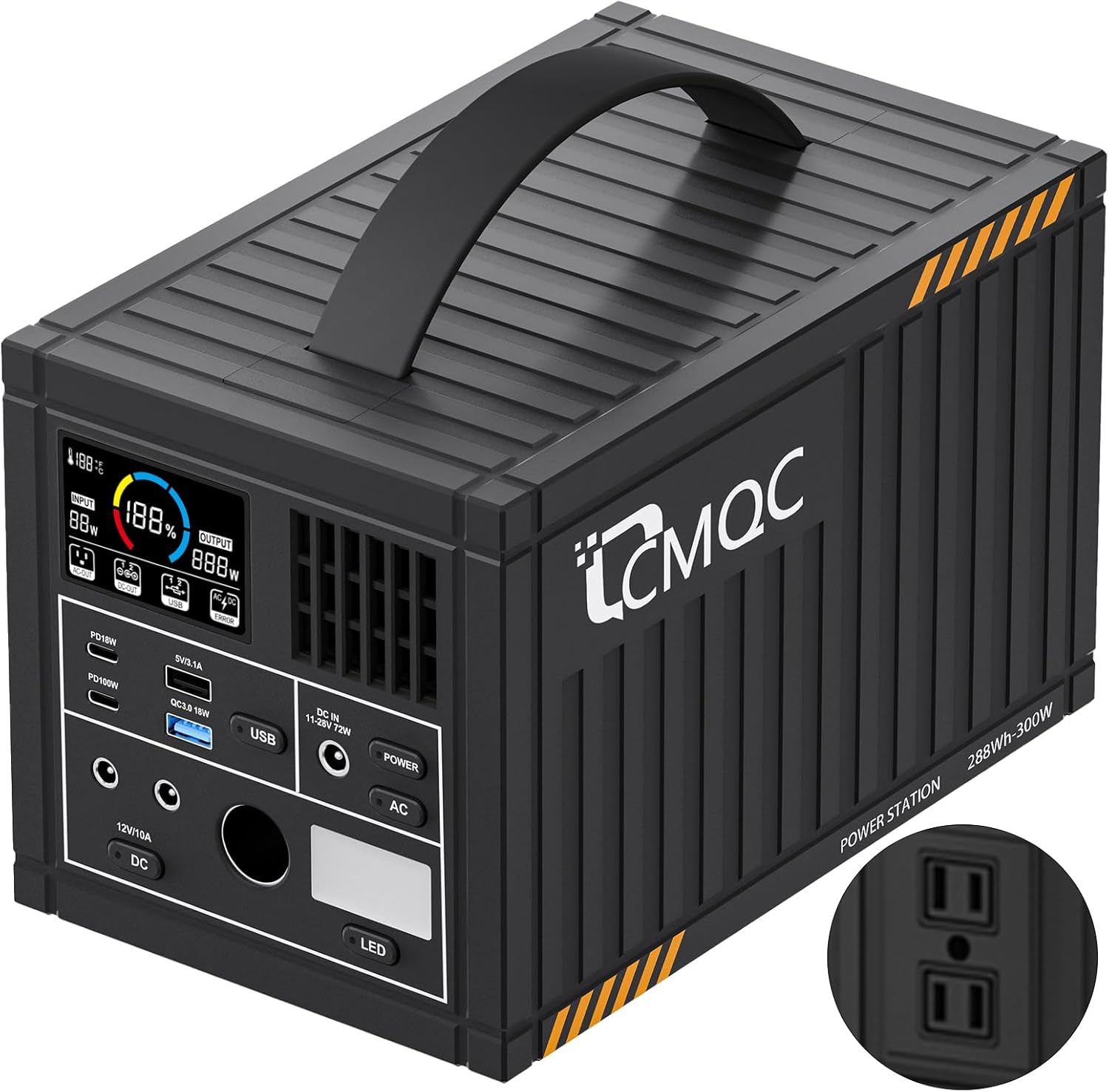 300W Portable Power Station - Pure Sine Wave, AC Outlets, LED Flashlight