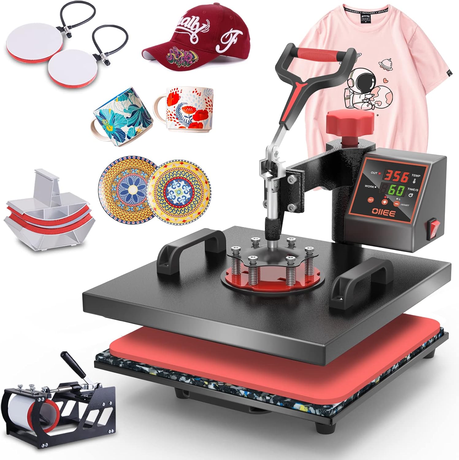 OIIEE 5 in 1 Heat Press Machine for T Shirts and More