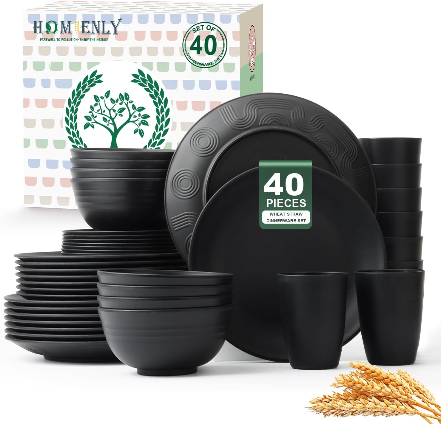 Wheat Straw Dinnerware Set for 8 - Unbreakable and Lightweight