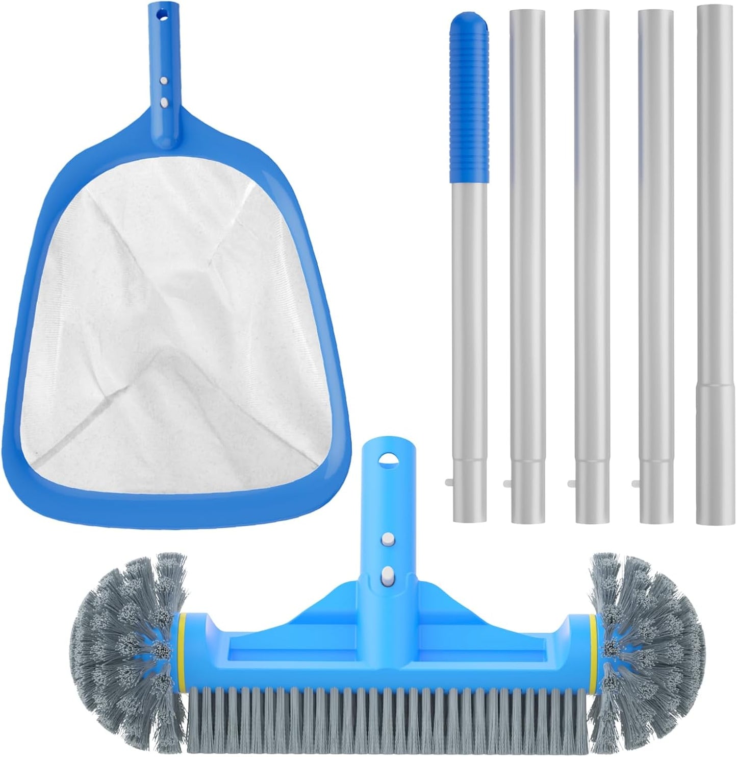 3PCS Cleaning Kit for Pools with Brush, Skimmer Net, and Pole