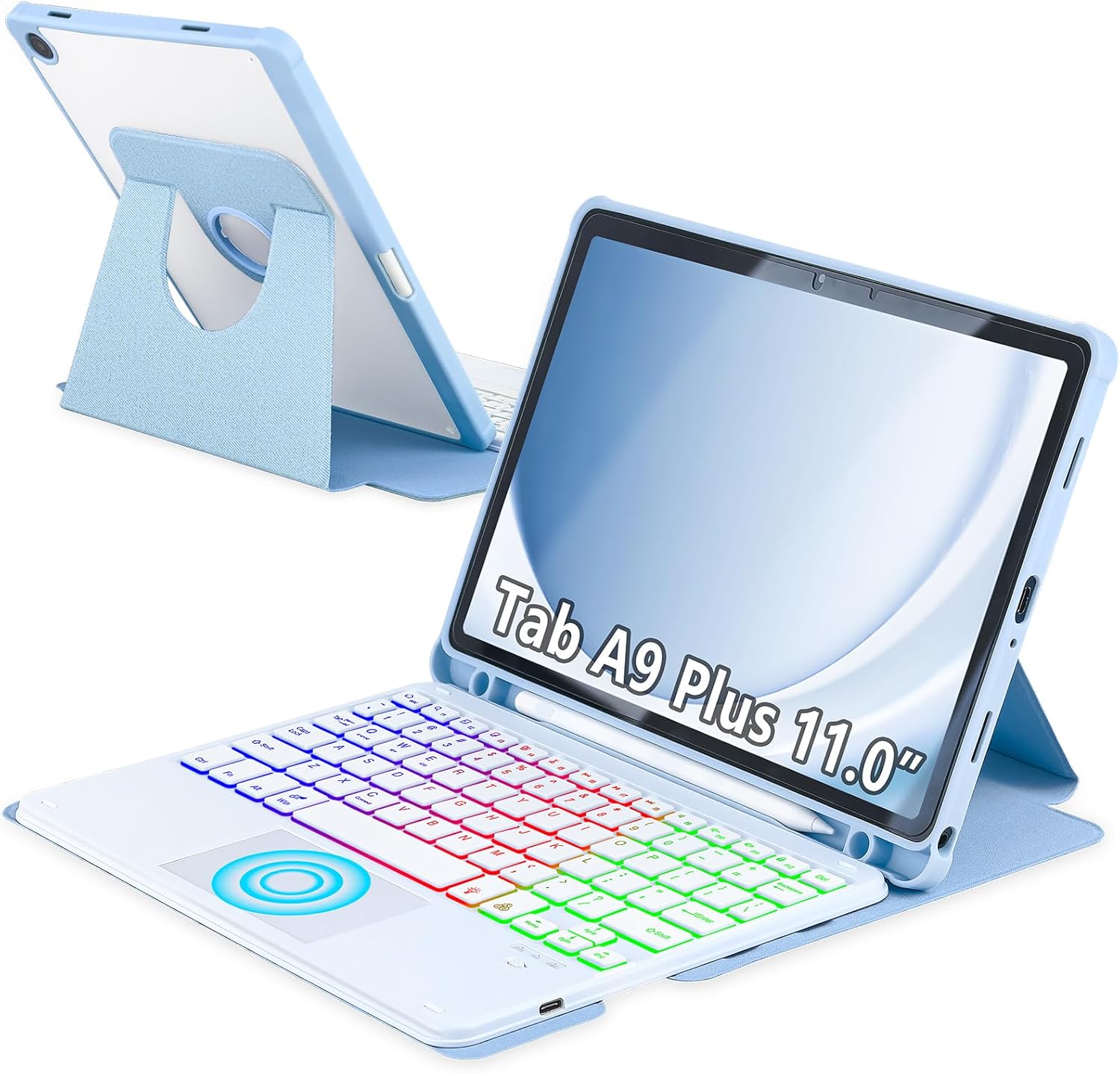 Touchpad Keyboard Case for Samsung Galaxy Tab A9 Plus 11 in Sky Blue