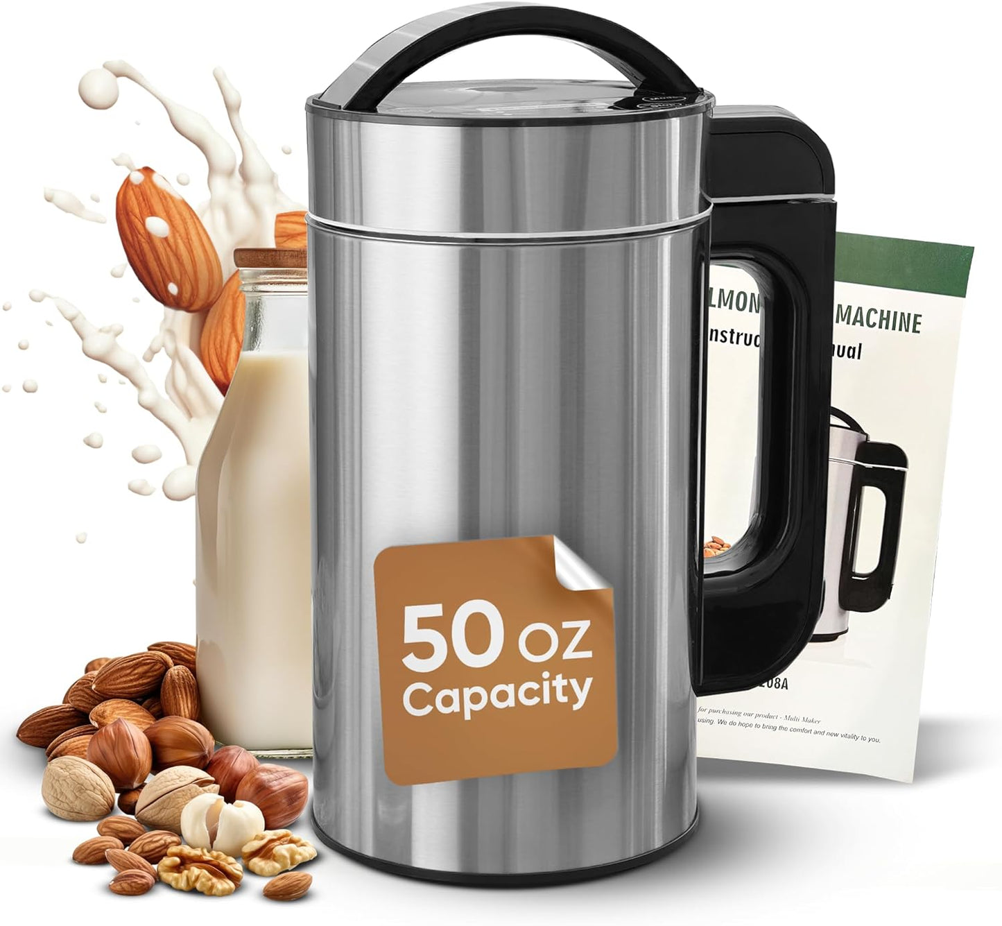 50oz Stainless Steel Nut Milk Maker - No Spills, No Strain