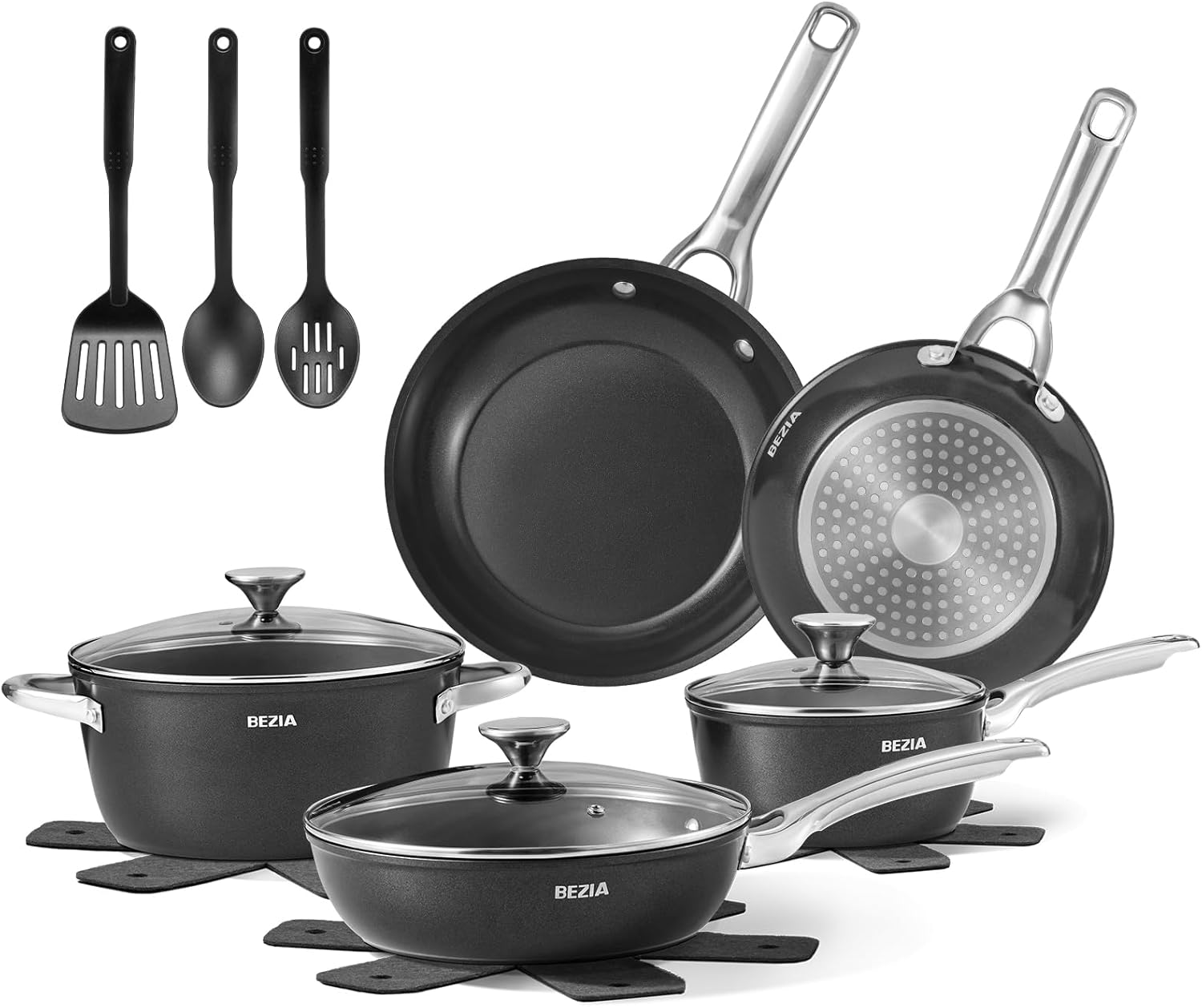 BEZIA Induction Cookware Set 15-Piece Non Stick Pots and Pans