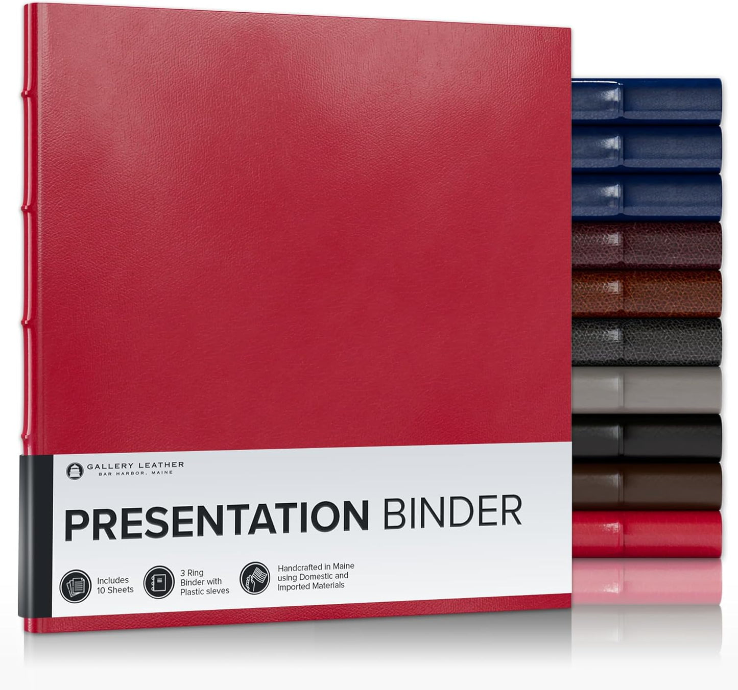 Gallery Leather 3 Ring Binder with Plastic Sleeves for Presentations