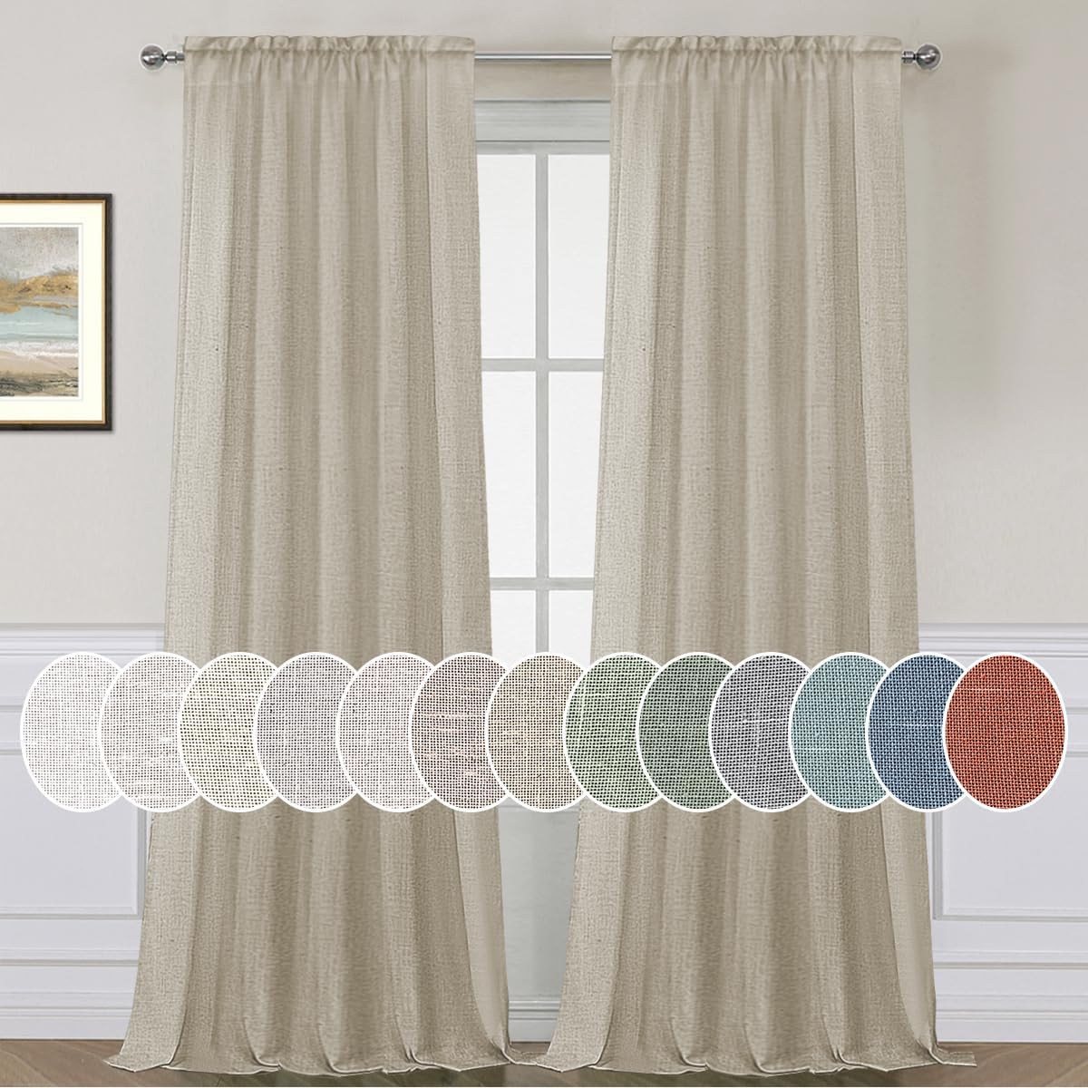 Elegant Natural Linen Semi Sheer Curtains for Living Room