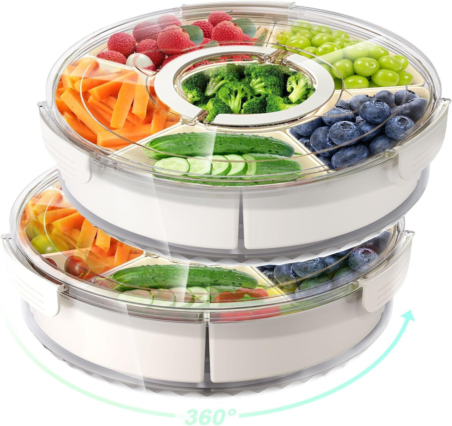 Divided Rotating Serving Tray with Lid for Easy Snack Access