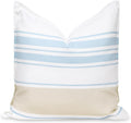 Coastal Patio Throw Pillow Cover 20x20 - Baby Blue Tan Stripes