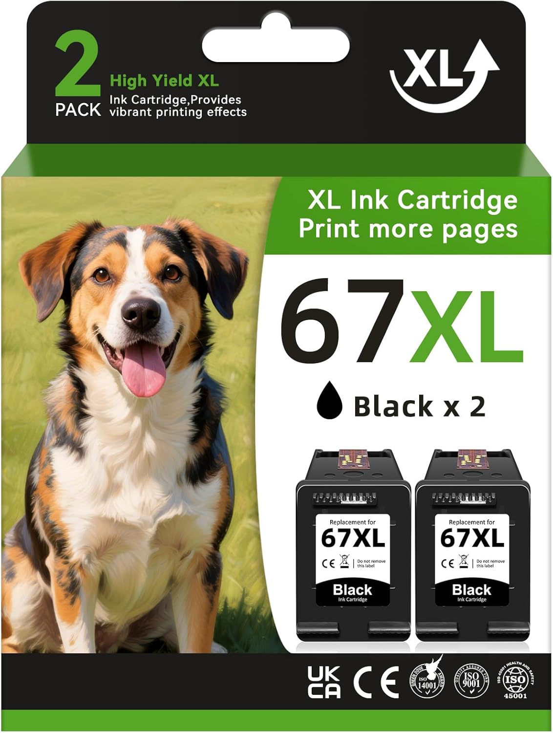67XL Black Ink Cartridge for HP Printers - High Yield 2-Pack