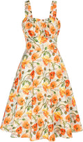 Belle Poque Women's Vintage Sleeveless Floral Ruched A-Line Midi Dress